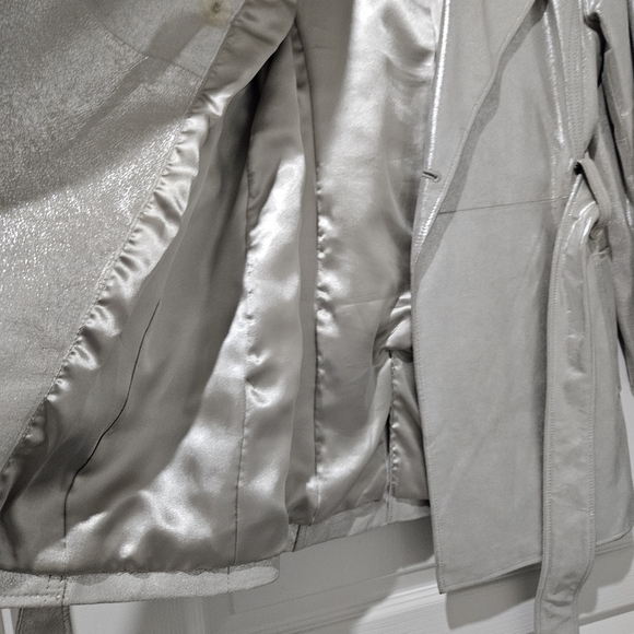 Chico's Shimmering Silver Trench Coat - Picture 5 of 8